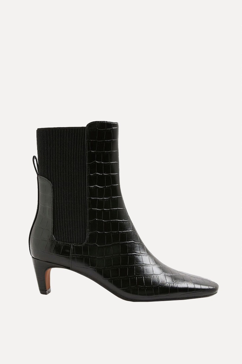 Kitten Heel Croc Textured Ankle Boots from River Island