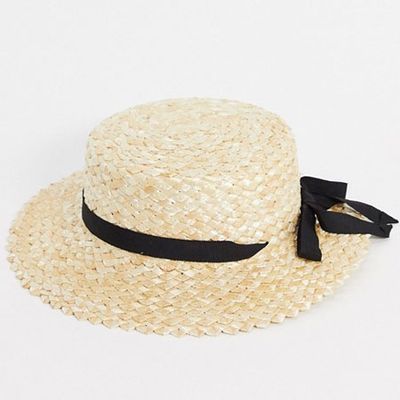 Natural Straw Boater Hat With Ribbon & Size Adjuster from ASOS Design