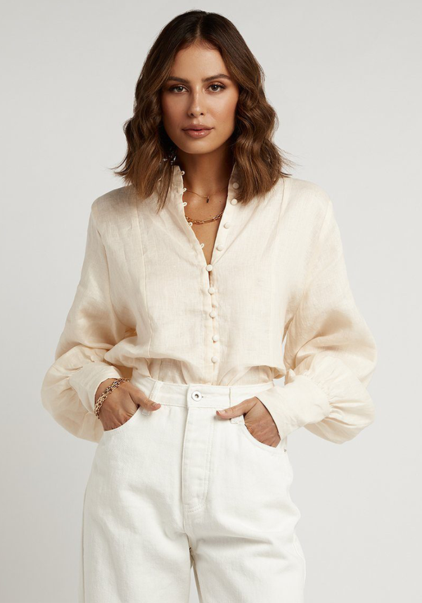 Cream Linen Sleeve Shirt from Dissh