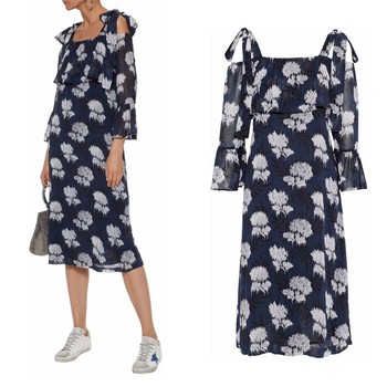 Floral-Print Cold-Shoulder Dress from Ganni