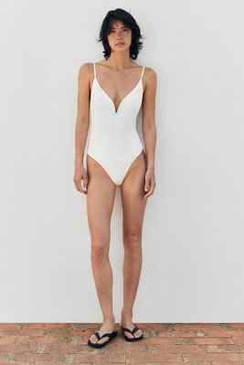 Plain V-Neck Swimsuit