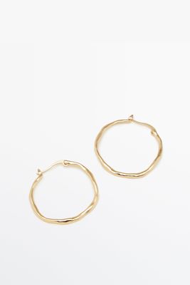 Gold Plated Coarse Textured Hoop Earrings 