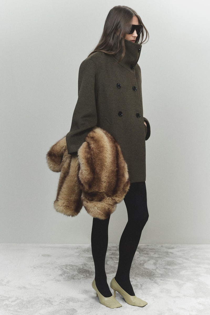 Midi Wool Coat With Wraparound Collar