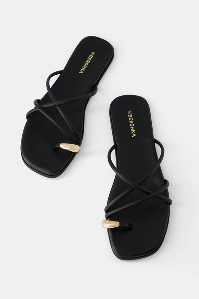 Strappy Flat Slider Sandals With Ring Detail from Bershka