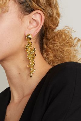 Flower Vine Gold-Tone, Crystal & Bead Clip Earrings from Oscar De La Renta