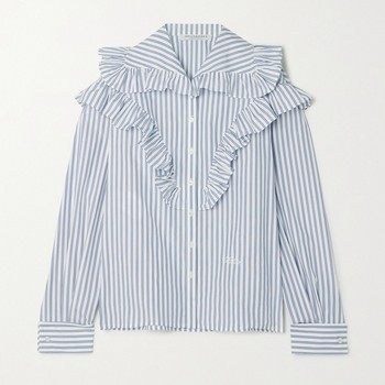 Ruffled Striped Cotton-Poplin Blouse from Philosophy di Lorenzo Serafini