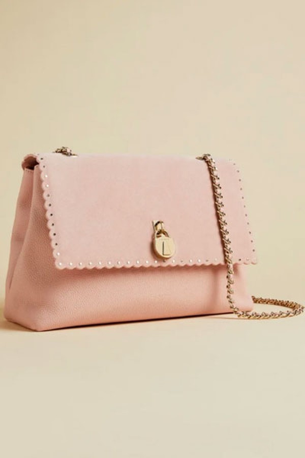 Padlock Scallop Detail Leather Bag