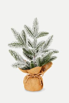 Small Frosted Faux Christmas Tree In Jute Bag