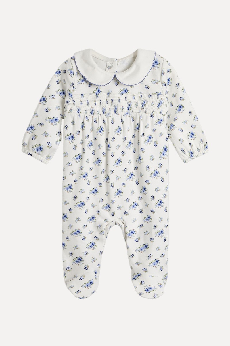 Ditsy Floral Print Smocked Sleepsuit 