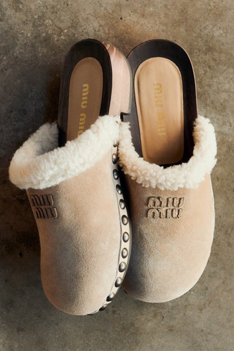 Shearling-Trimmed Clogs from Miu Miu