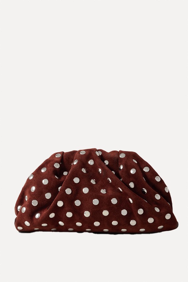 Bailey Leather-Trimmed Studded Suede Clutch from LOEFFLER RANDALL