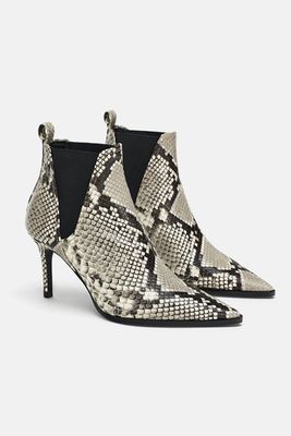 Printed Leather High Heel Ankle Boots  from Zara
