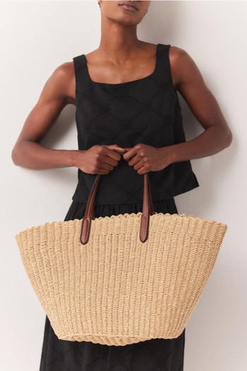 Leather Trim Straw Basket Tote Bag from The White Company