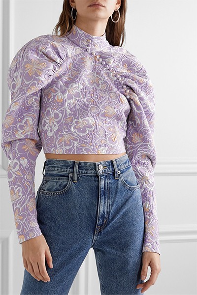 Kim Cropped Metallic Brocade Top from Rotate Birger Christensen