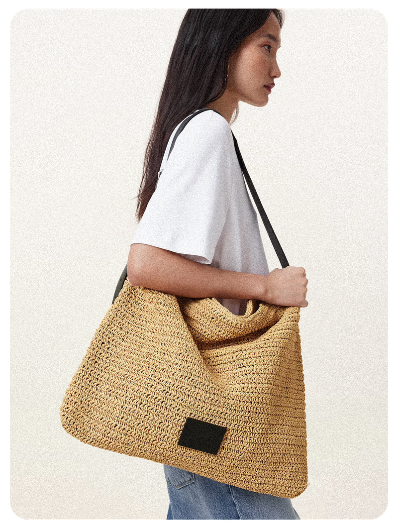 Asha Woven Straw Hobo Shoulder Bag