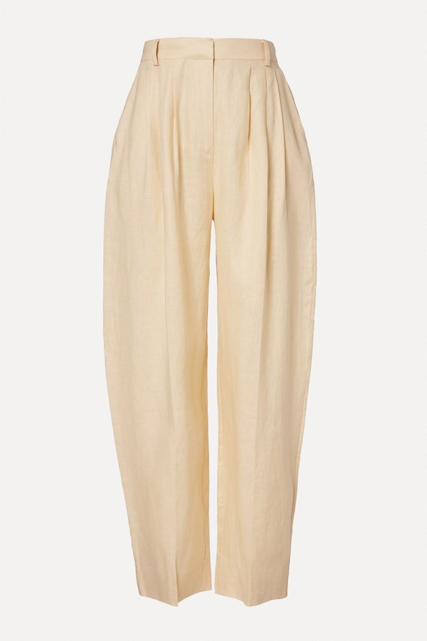 Rio Pleated Linen Barrel-Leg Pants from Posse