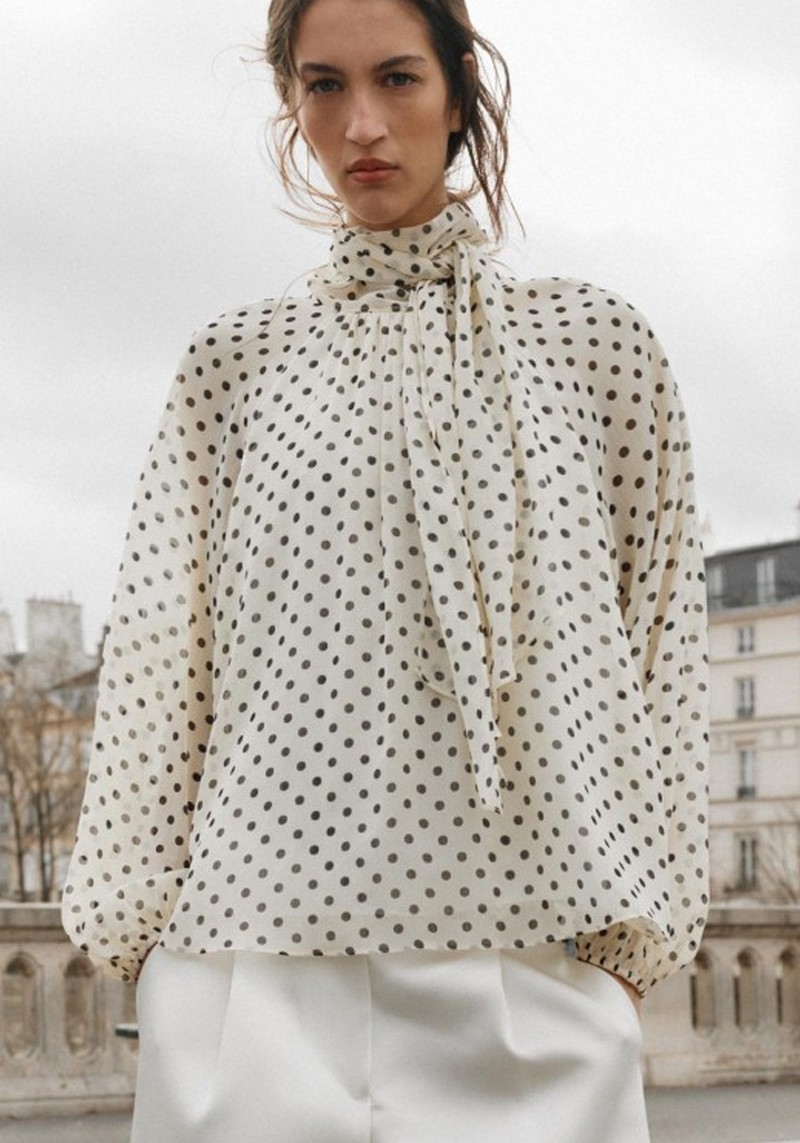 Polka Dot Blouse With Bow 