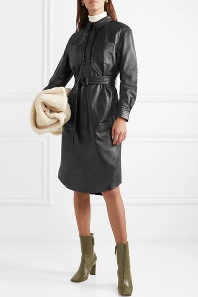 Hazel Belted Leather Shirt Dress from Munthie