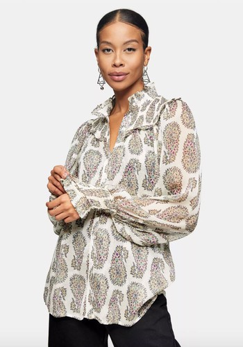 Paisley Print Shirred Blouse