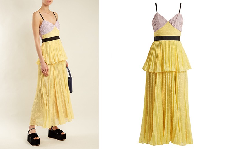 Contrast-Panel Pleated Dress
