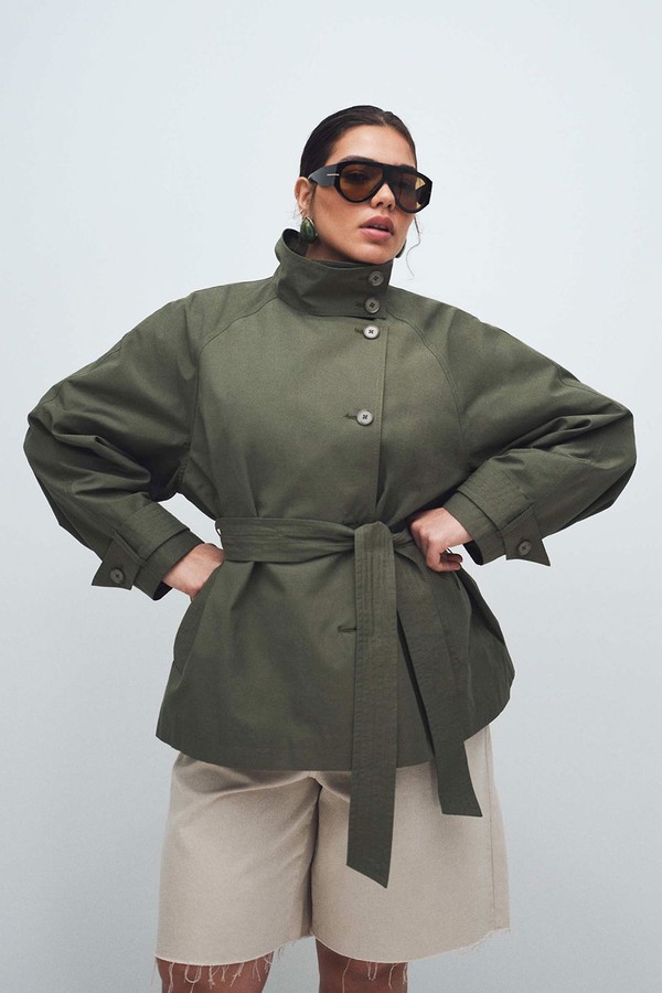 Curve Funnel Neck Tie Belt Trench Coat from ASOS DESIGN 