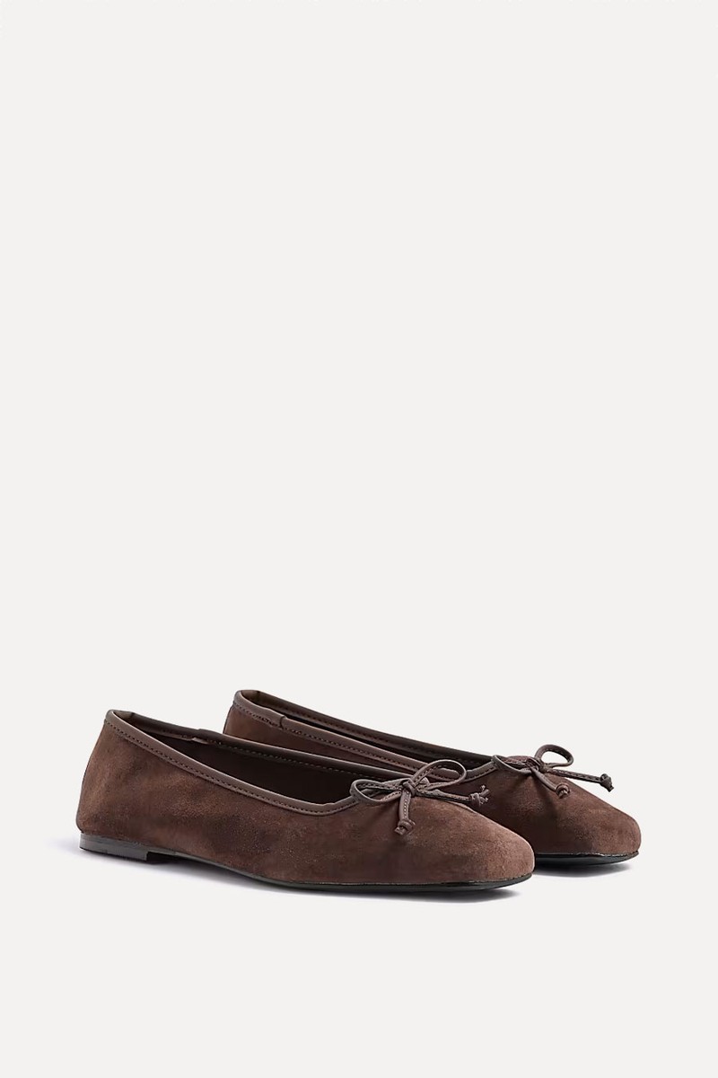 Suede Square Toe Ballet Pumps from River Island
