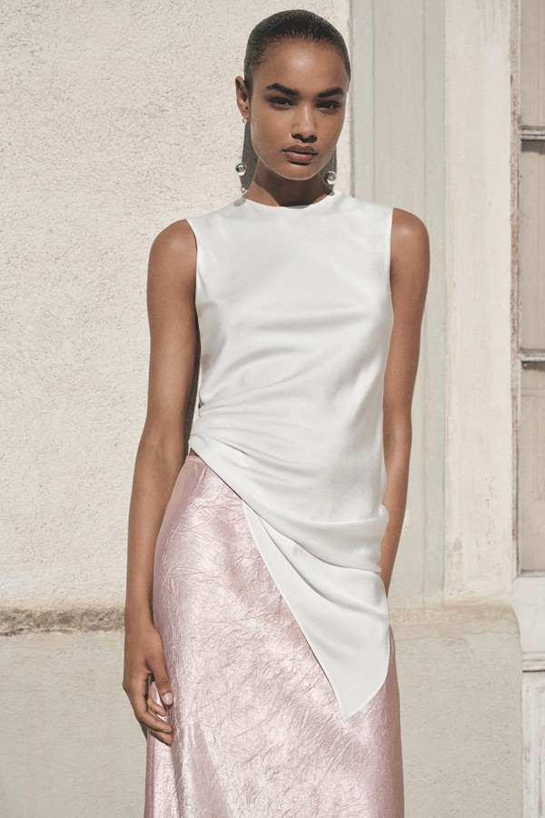 Creased-Effect Satin Skirt