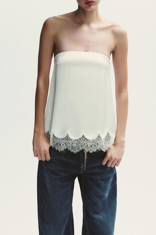 Satin Bandeau Top With Lace