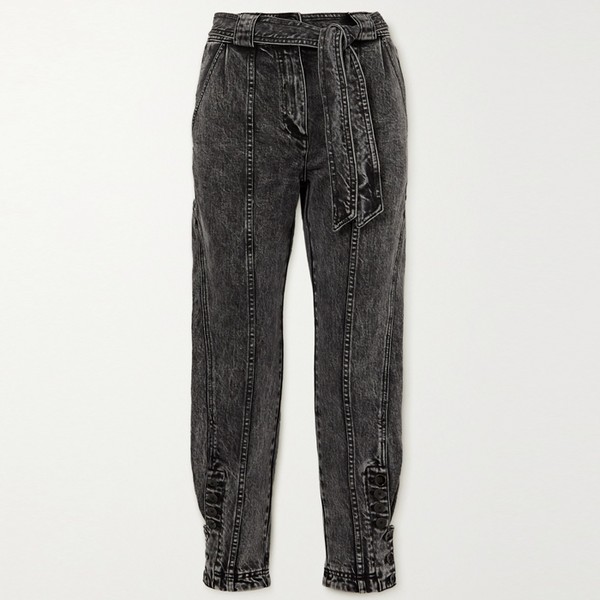 Carmen Belted Acid-Wash High-rise Tapered Jeans from Ulla Johnson