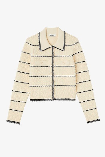 Infinity Scalloped Stretch-Woven Cardigan from Sandro