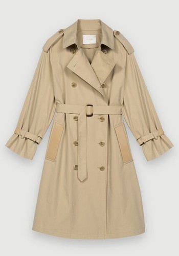 Belted Trench Coat With Leather Patches from Maje