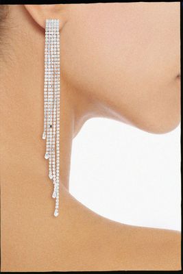 Rhodium-Plated Glass Earrings