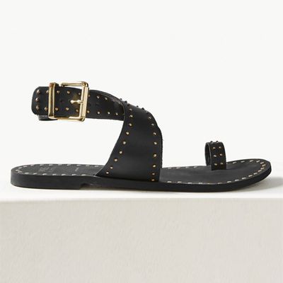 Leather Studded Toe Thong Sandals