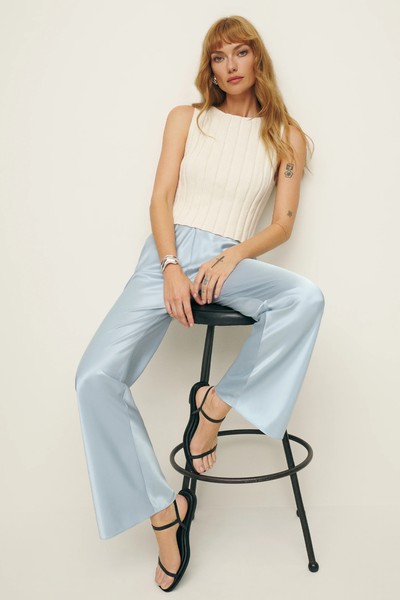 Gale Satin Mid Rise Bias Pants from Reformation