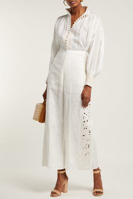 Juno Cut-Out Embroidered Linen Trousers from Zimmermann