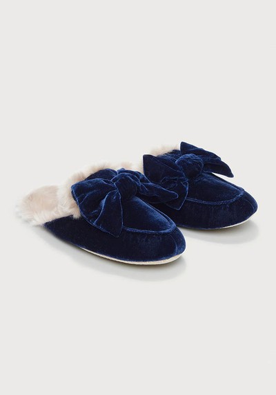 Velvet Bow Slider Slippers from The White Company