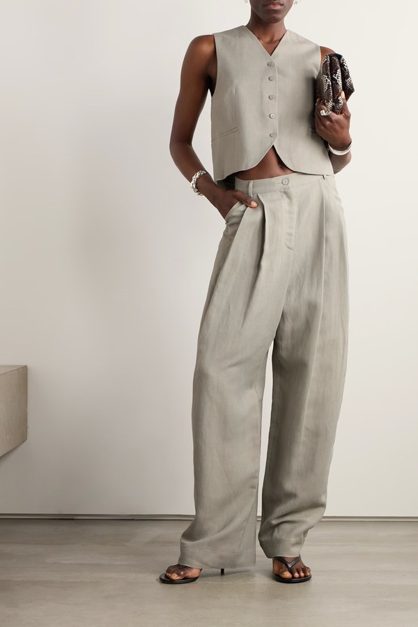 Piper Pleated Twill Wide-Leg Pants
