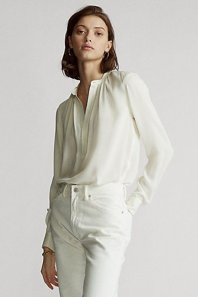 Silk-Blend Long-Sleeve Blouse