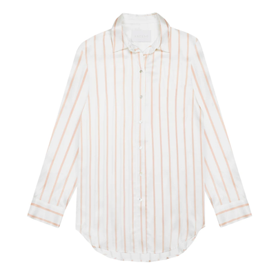 London Blush Stripe Silk Pyjama Shirt from Asceno