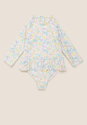 Floral Frill Waist Long Sleeve Swimsuit from Marks & Spencer