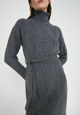Mixed Cable Belted Knit Dress from Warehouse