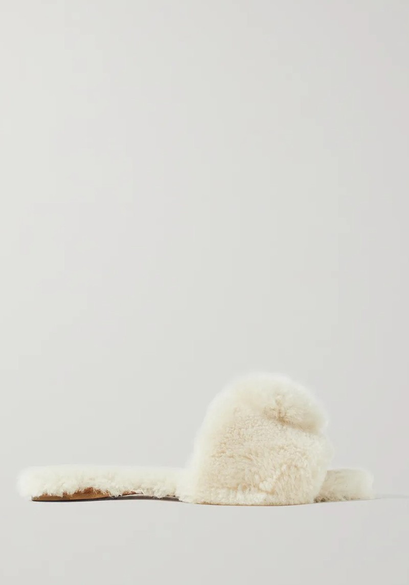 Foxy Pompom-Embellished Shearling Slides from Aquazzura