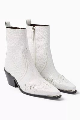 White Leather Western Boots