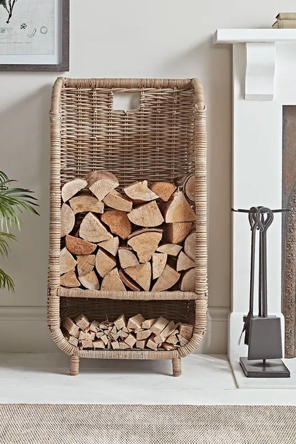 Tall Rattan Log & Kindling Trolley from Cox & Cox