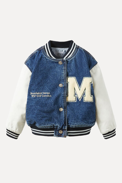 Denim Varsity Bomber Jacket from Zara