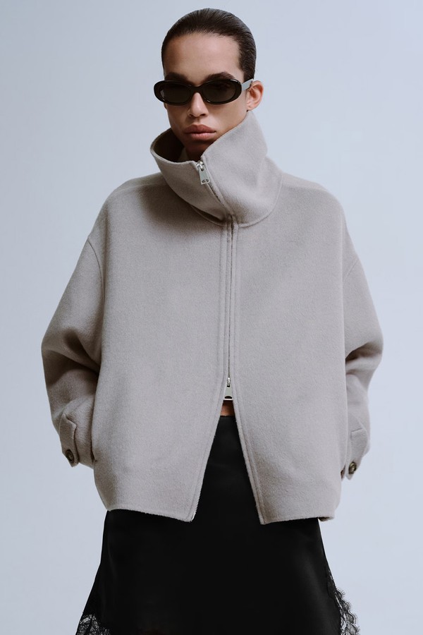 Wool Funnel-Neck Jacket from Mango