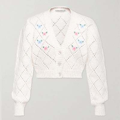 Embroidered Pointelle-Knit Alpaca-Blend Cardigan from Alessandra Rich