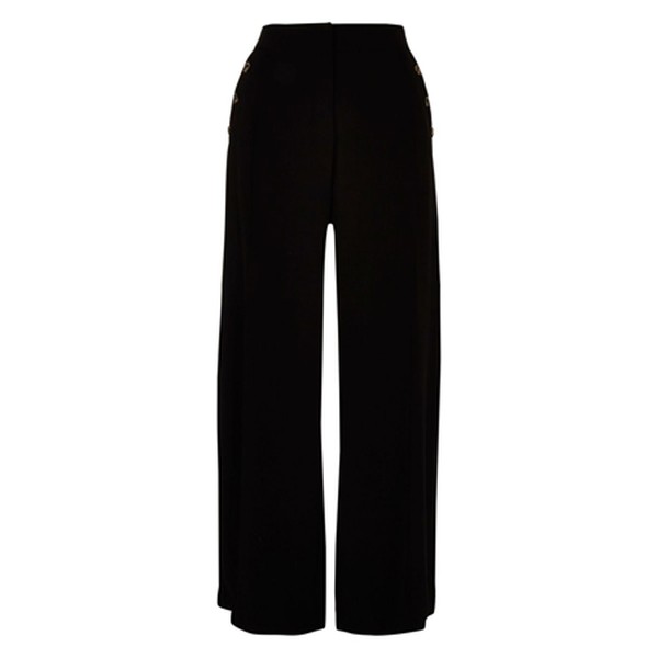 Black Button Wide Leg Trousers