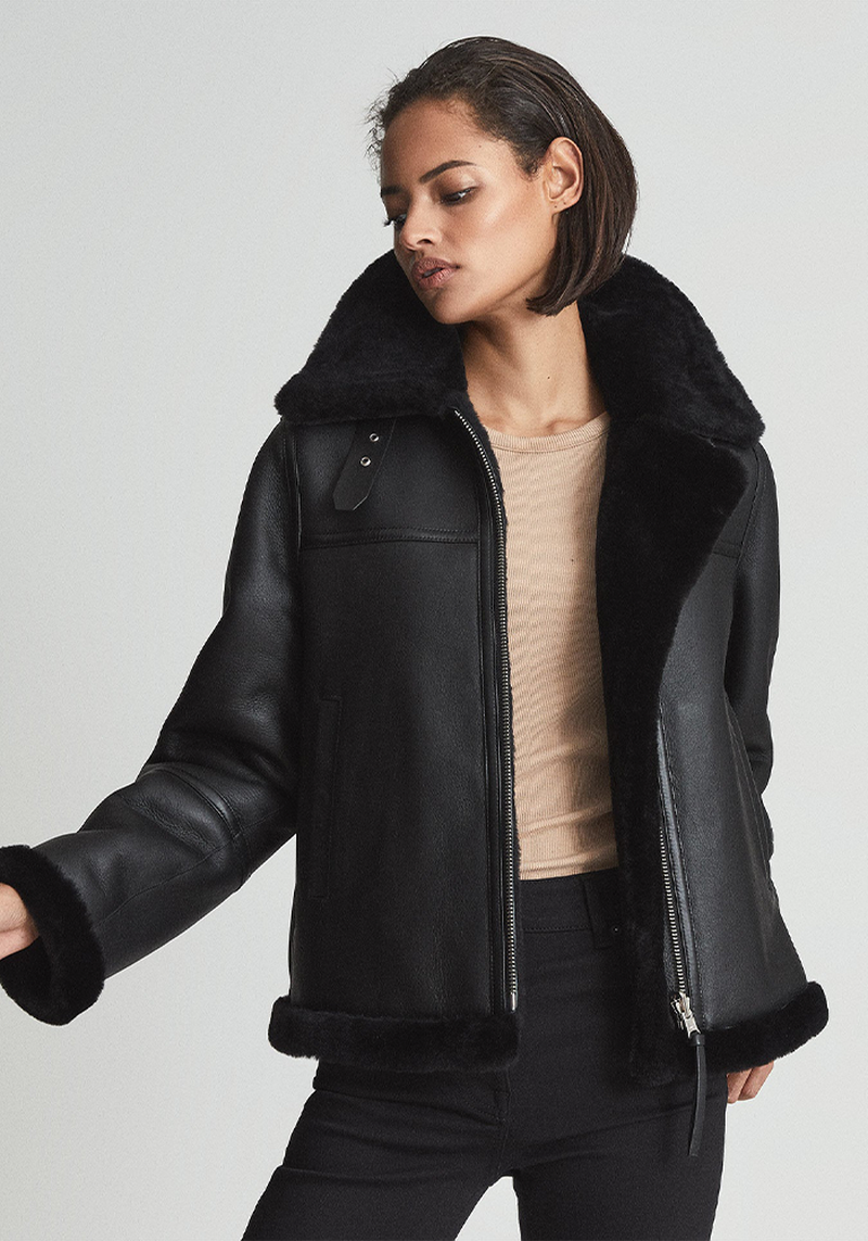 Macey Reversible Shearling Aviator Jacket