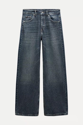 Relaxed Mid-Waist Rhinestone Jeans from Zara